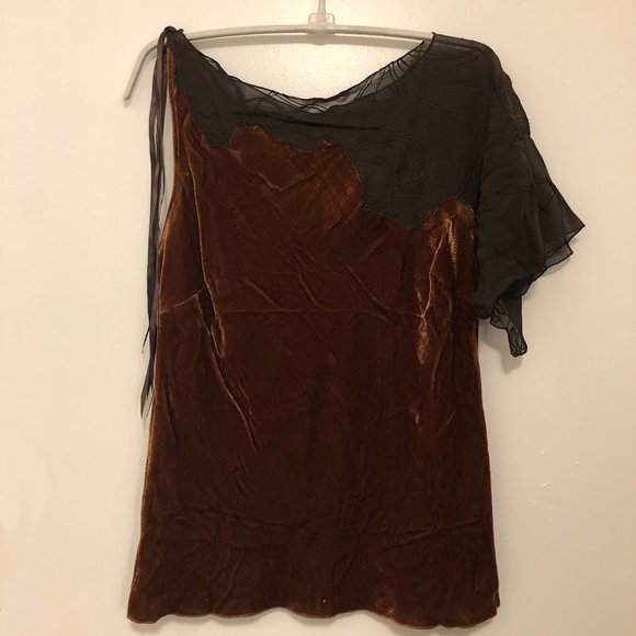 Laundry By Shelli Segal Tops - Laundry Crushed Velvet A-Sym Top – Chocolate Brown